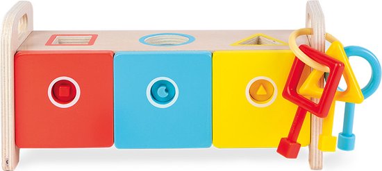 Janod Essentiel - Vormensorteerdoos Met Sleutels - Educatief Spel - Stop De Verschillende Vormen In De Juiste Vakjes En Kies De Juiste Sleutel Om Het Slot Te Openen En De Vormen Te Verzamelen - Geschikt Vanaf 18 Maanden van Janod