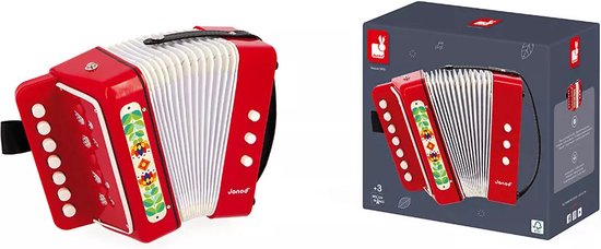 Janod Gioia - Accordeon - Met 7 Toonsoorten - Met 7 Geluidstoetsen, 2 Toonveranderende Knoppen En 1 Luchtverwijderende Knop Die Lucht Blaast - Geschikt Vanaf 3 Jaar van Janod