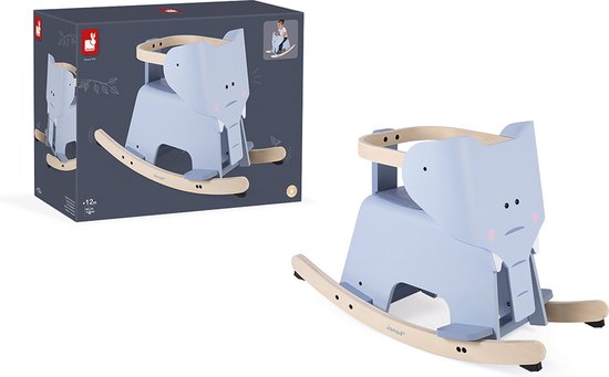 Janod - Hobbelpaard Olifant - Deze Leuke Houten Schommelolifant Is Ideaal Voor De Allerkleinsten - Het Anti-Kantelsysteem Zorgt Ervoor Dat Uw Kind In Alle Veiligheid Kan Spelen - Lange Ritten In Het Vooruitzicht! - Geschikt Vanaf 1 Jaar van Janod