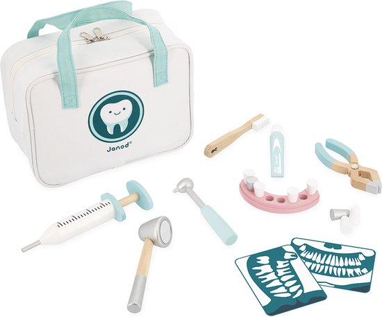Janod - Houten Tandartsset In Etui - Inclusief 14 Accessoires - Geschikt Vanaf 3 Jaar van Janod