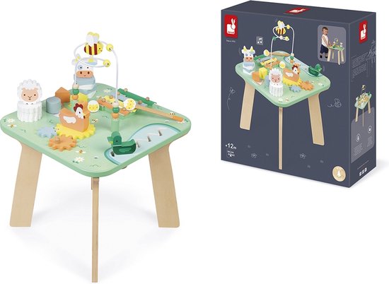 Janod Ik Leer - Houten Activiteitentafel De Weide - Met 7 Verschillende Activiteiten Om De Ontwikkeling Te Stimuleren - Hoogte Van De Tafel: 32 cm - Geschikt Vanaf 1 Jaar van Janod
