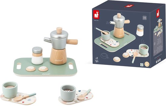 Janod In De Keuken - Italiaanse Koffiemaker - 13-Delige Houten Speelset - Imitatiespeelgoed Met Een Eigentijds Design - Geschikt Vanaf 2 Jaar van Janod
