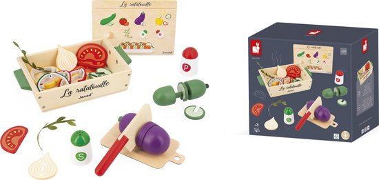 Janod In De Keuken - Ratatouille Set - Het Is Tijd Om Je Schort Aan Te Trekken Met Deze Set Van 32 Accessoires! - Volg Het Recept En Maak Een Chef-Waardige Ratatouille - Geleverd Met Snijplank En Houten Ovenschaal - Geschikt Vanaf 3 Jaar van Janod