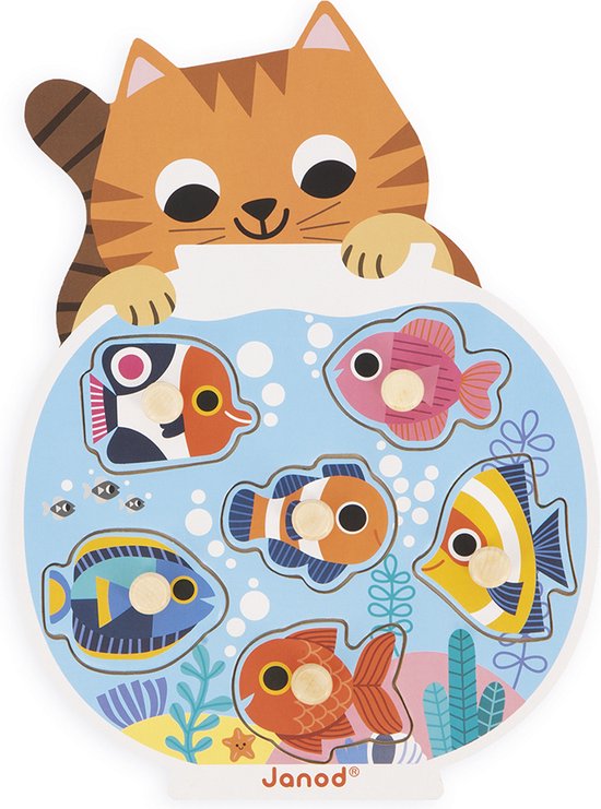 Janod Knoppuzzel - Aquarium - Houten Puzzel Met 6 Stukjes - De Houten Pinnen Op Elk Stuk Maken Het Makkelijk Om Deze Vast Te Pakken - Geschikt Vanaf 18 Maanden van Janod
