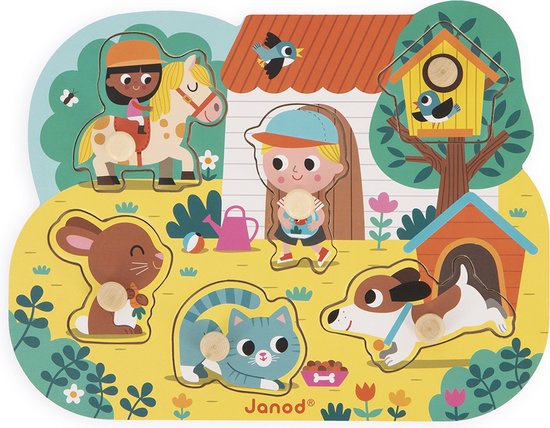 Janod Knoppuzzel - Platteland - Houten Puzzel Met 6 Stukjes - De Houten Pinnen Op Elk Stuk Maken Het Makkelijk Om Deze Vast Te Pakken - Geschikt Vanaf 18 Maanden van Janod