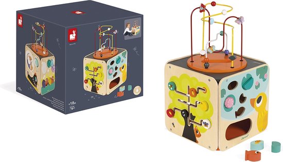 Janod Looping - Houten Activiteitenkubus - Met Veel Activiteiten Om De Zintuigen Te Prikkelen En Geschikt Voor Uren Speelplezier! - Geschikt Vanaf 18 Maanden van Janod