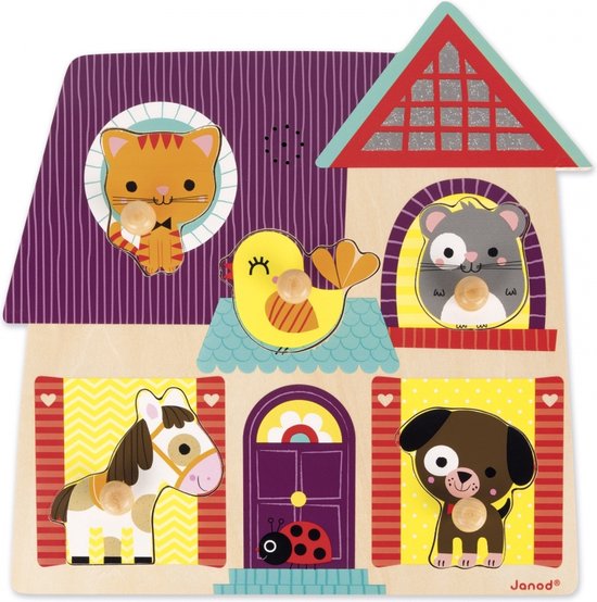 Janod Muziekpuzzel - Mijn Kleine Vrienden - Houten Puzzel Met 5 Stukjes - Elk Puzzelstukje Maakt Een Eigen Dierengeluid - Geschikt Vanaf 18 Maanden van Janod