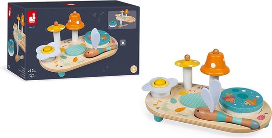 Janod Pure - Muziektafel - Bestaat Uit Een Cymbaal, Een Klok, Een Krabber, Een Bel En Een Afneembare Tamboerijn - Geschikt Vanaf 1 Jaar van Janod