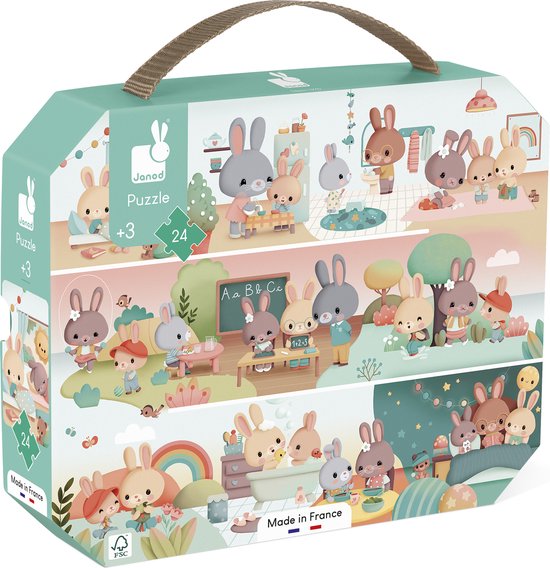Janod - Puzzel Een Lange Dag - In Puzzelkoffer - 24 Stukjes - Geschikt Vanaf 3 Jaar van Janod