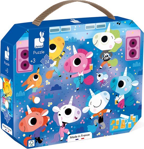 Janod - Puzzel Eenhoorns Rock Concert - In Puzzelkoffer - 24 Stukjes - Geschikt Vanaf 3 Jaar van Janod