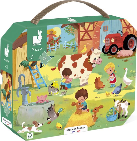 Janod - Puzzel Op De Boerderij - In Puzzelkoffer - 24 Stukjes - Geschikt Vanaf 3 Jaar van Janod