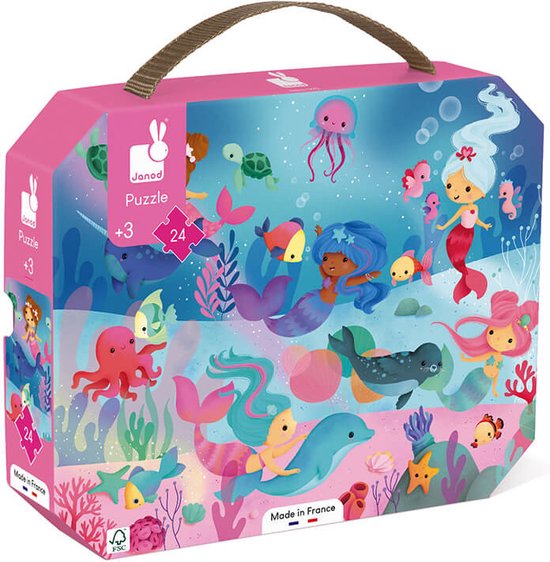 Janod - Puzzel Zeemeerminnen - In Puzzelkoffer - 24 Stukjes - Geschikt vanaf 3 Jaar van Janod