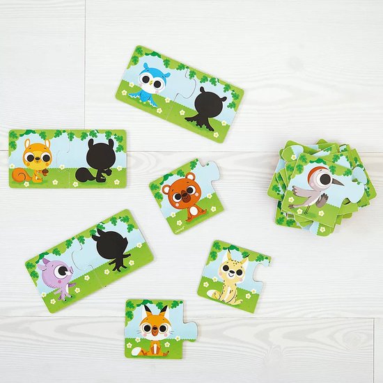 Janod Puzzelspel - Dieren En Hun Schaduw - Associatiespel Voor Kinderen, Met Als Thema Dieren En Hun Schaduw - Set Van 12 Educatieve Puzzels - Geschikt Vanaf 2 Jaar van Janod