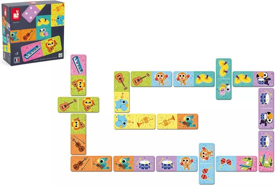 Janod Spel - Domino Muziekinstrumenten - Koppel De Dieren Aan Hun Muziekinstrumenten! - Ontwikkelt De Fijne Motoriek, Observatievaardigheden En Woordenschat - Geschikt Vanaf 3 Jaar van Janod