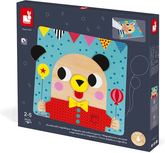 Janod Spel - Vrolijke Gezichten - Magnetisch Spel Inclusief 30 Magneten - Om Honderden Grappige Dieren Te Maken! - Ideaal Voor Het Ontwikkelen Van De Fijne Motoriek - Geschikt Vanaf 2 Jaar van Janod
