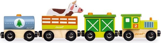Janod Story - Boerderij Trein - Magnetische Trein - 4 Magnetische Auto's En 1 Koe - Geschikt Vanaf 3 Jaar van Janod