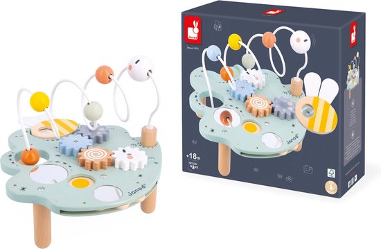 Janod Sweet Cocoon - Houten Activiteitentafel Blad - Met 5 Verschillende Stimulerende Activiteiten - Geschikt Vanaf 18 Maanden van Janod