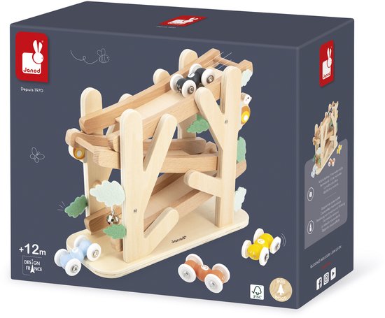 Janod Sweet Cocoon - Houten Mierenloper - 4 Rollende Mieren Rollen De Helling Af Op 3 niveaus - De Bel Gaat Bij De Finish - Stimuleert De Fijne Motoriek En Observatievaardigheden - Geschikt Vanaf 1 Jaar van Janod