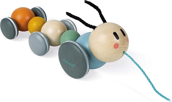 Janod Sweet Cocoon - Houten Trekfiguur Rups - Met Geruisloze Wielen - Geschikt Vanaf 1 Jaar van Janod