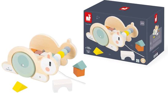 Janod Sweet Cocoon - Houten Trekfiguur Slak Met Blokken - 2-in-1 Speelgoed: Trekfiguur En Blokken - Inclusief 16 Blokken - Geschikt Vanaf 18 Maanden van Janod