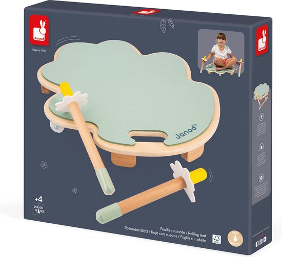 Janod Sweet Cocoon - Rijdend Blad - Het Eerste Skateboard Voor Kinderen - Inclusief 2 Houten Stokken Om Te Leren Sturen - Stimuleert Kinderen Om Evenwicht, Coördinatie En Beweging Te Leren - Geschikt Vanaf 4 Jaar van Janod