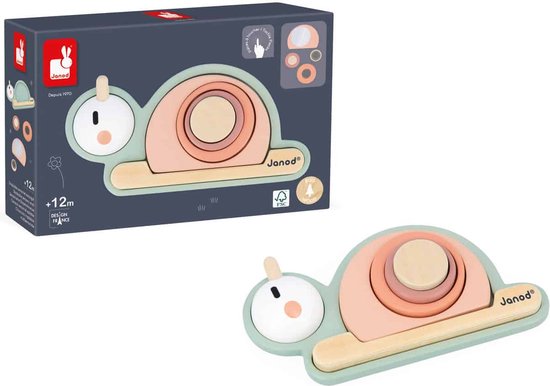 Janod Sweet Cocoon - Sensorische Houten Slak - Zet In Elkaar Als Een Puzzel Met De 6 Houten Stukjes - 4 Zintuiglijke Stukken Om Te Ontdekken Met Hun Eigen Handen! - Geschikt Vanaf 12 Maanden van Janod