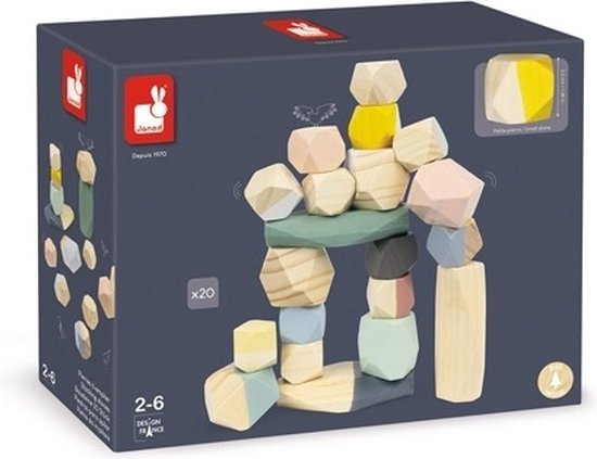 Janod Sweet Cocoon - Stapelstenen - Lichtgewicht Houten Stenen - Eindeloze Constructiemogelijkheden! - Geschikt Vanaf 2 Jaar van Janod