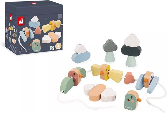 Janod Sweet Cocoon - Vogelkralen - Set Van 20 Houten Kralen, Ontworpen Voor Kleine Handjes - Maak Samen Grappige Vogels! - Geschikt Vanaf 2 Jaar van Janod
