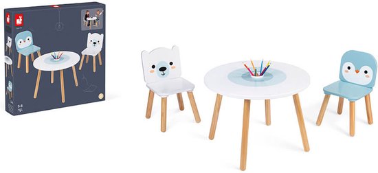 Janod - Tafel Met Stoeltjes Polar - Met Deze Set Van Tafel En Twee Houten Stoelen Kunnen Kinderen Lezen, Tekenen Of Plezier Maken - In Mooie Poolkleuren - Geschikt Vanaf 3 Jaar van Merkloos