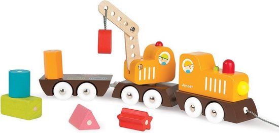 Janod Trekfiguur - Trein met houtkraan van Janod