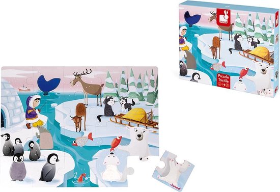 Janod Voelpuzzel - Het Leven Op De Ijsschots - Reuze 20-Delige Puzzel Van Stevig Karton, Met 7 Stukjes Met Texturen - Inclusief Poster - Geschikt Vanaf 2 Jaar van Janod