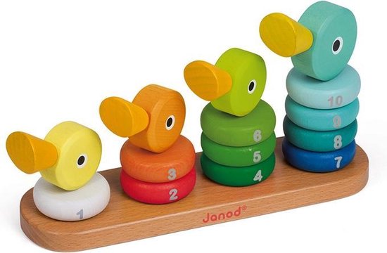 Janod Zigolos - Stapeltoren Eendenfamilie - Bouwspel Met 14 Houten Stukken Om Te Stapelen En Te Leren Tellen Van 1 Tot 10 - Geschikt Vanaf 1 Jaar van Janod