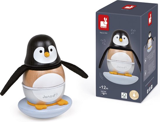Janod Zigolos - Stapeltuimelaar Pinguïn - Houten En Vilten Stukjes - Geschikt Vanaf 1 Jaar van Janod