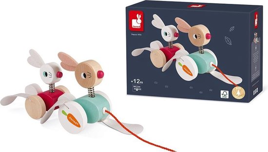Janod Zigolos - Trekfiguur Konijnen - Houten Speelfiguur - Koordlengte: 50 cm - Geschikt Vanaf 1 Jaar van Janod