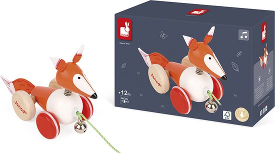 Janod Zigolos - Trekfiguur Vos - Houten Speelfiguur - Koordlengte: 50 cm - Geschikt Vanaf 1 Jaar van Janod