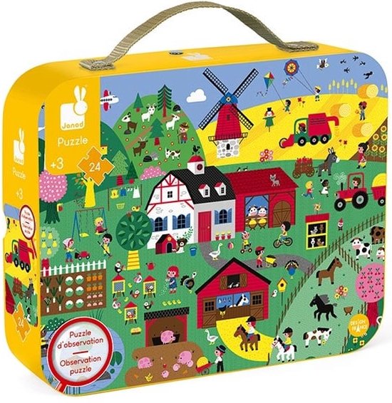 Janod - Zoekpuzzel De Boerderij - In Puzzelkoffer - 24 Stukjes - Geschikt Vanaf 3 Jaar van Janod