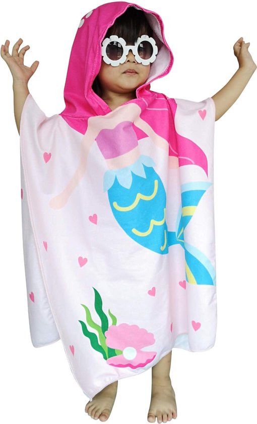 JAXY Badcape Baby - Badcape - Baby Badjas - Omslagdoek - Omslagdoek - Baby Handdoek Met Capuchon - Strandhanddoek - Badponcho - Poncho Handdoek - Microfiber - 60x90cm - Blauwe Zeemeermin van JAXY