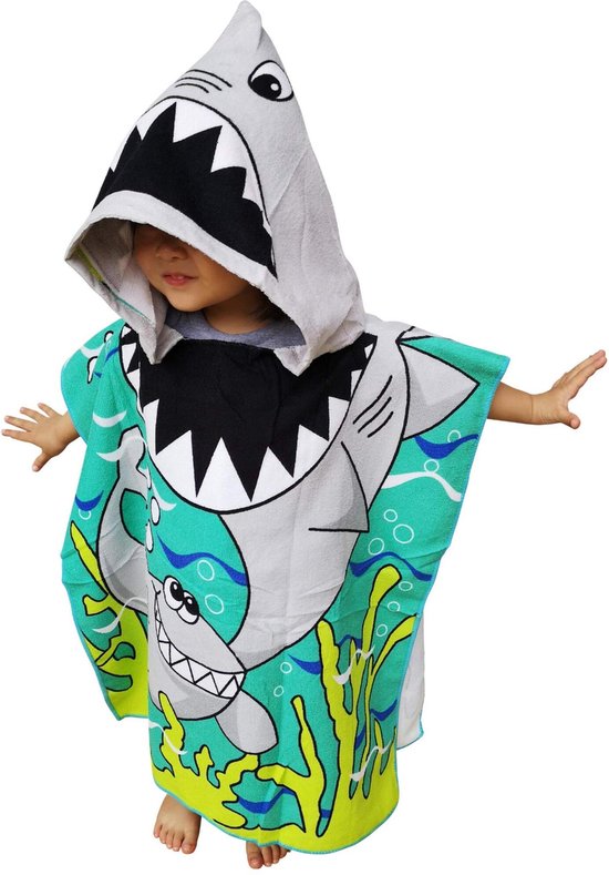 JAXY Badcape Baby - Badcape - Baby Badjas - Omslagdoek - Omslagdoek - Baby Handdoek Met Capuchon - Strandhanddoek - Badponcho - Poncho Handdoek - Microfiber - 60x90cm - Haaien van JAXY