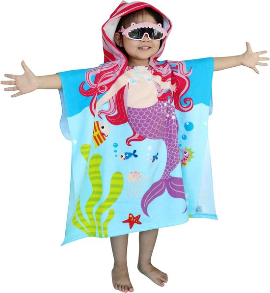 JAXY Badcape Baby - Badcape - Baby Badjas - Omslagdoek - Omslagdoek - Baby Handdoek Met Capuchon - Strandhanddoek - Badponcho - Poncho Handdoek - Microfiber - 60x90cm - Paarse Zeemeermin van JAXY