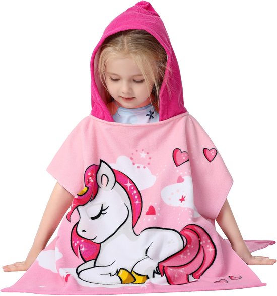 JAXY Badcape Baby - Badcape - Baby Badjas - Omslagdoek - Omslagdoek - Baby Handdoek Met Capuchon - Strandhanddoek - Badponcho - Poncho Handdoek - Microfiber - 60x90cm - Pony van JAXY