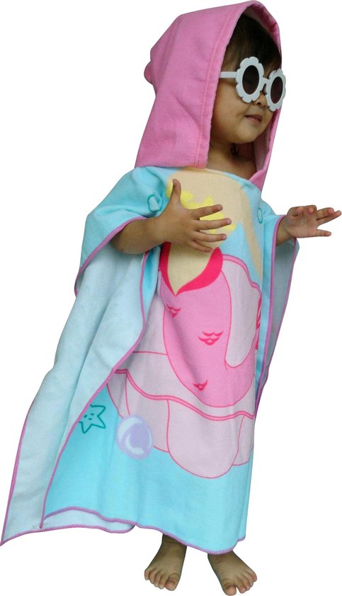 JAXY Badcape Baby - Badcape - Baby Badjas - Omslagdoek - Omslagdoek - Baby Handdoek Met Capuchon - Strandhanddoek - Badponcho - Poncho Handdoek - Microfiber - 60x90cm - Roze Zeemeermin van JAXY