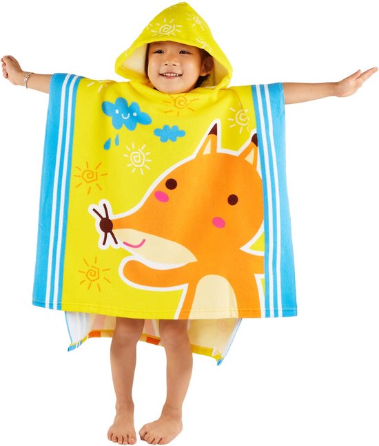 JAXY Badcape Baby - Badcape - Baby Badjas - Omslagdoek - Omslagdoek - Baby Handdoek Met Capuchon - Strandhanddoek - Badponcho - Poncho Handdoek - Microfiber - 60x90cm - Vos van JAXY