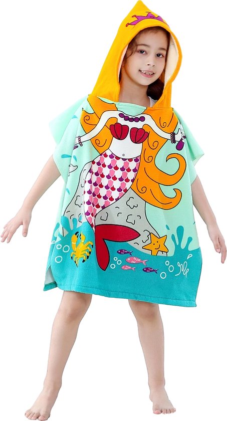 JAXY Badcape Baby - Badcape - Baby Badjas - Omslagdoek - Omslagdoek - Baby Handdoek Met Capuchon - Strandhanddoek - Badponcho - Poncho Handdoek - Microfiber - 60x90cm - Zeemeermin Oranje van JAXY
