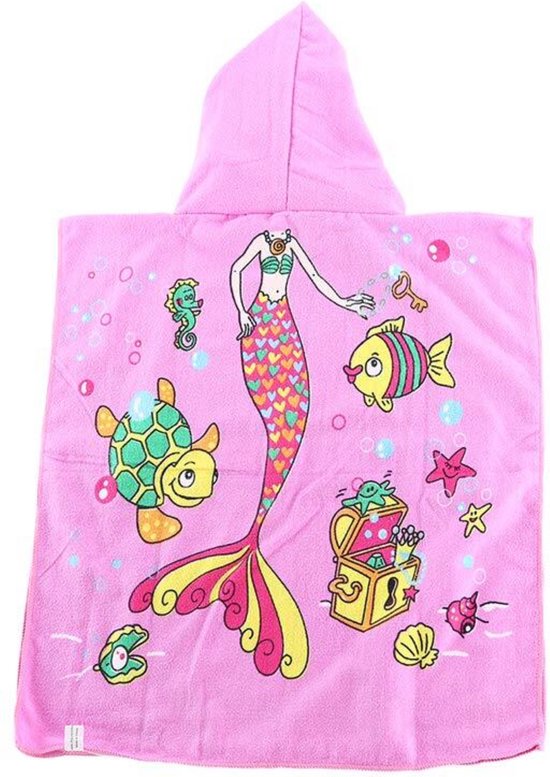 JAXY Badcape Baby - Badcape - Baby Badjas - Omslagdoek - Omslagdoek - Baby Handdoek Met Capuchon - Strandhanddoek - Badponcho - Poncho Handdoek - Microfiber - 60x90cm - Zeemeermin Rood van JAXY