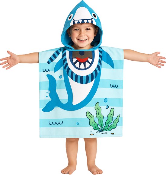 JAXY - Badcape Baby met Capuchon – Zachte Sneldrogende Badponcho Kind – Microvezel Poncho Handdoek voor Meisje & Jongen – Strandponcho voor Kinderen - Haai Print van JAXY
