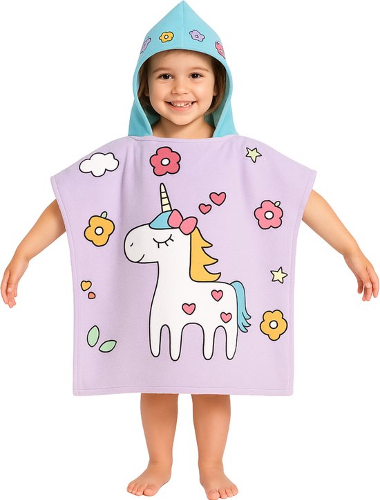 JAXY - Badcape Baby met Capuchon – Zachte Sneldrogende Badponcho Kind – Microvezel Poncho Handdoek voor Meisje & Jongen – Strandponcho voor Kinderen - Unicorn van JAXY
