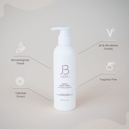 JBØRN Babyshampoo & Bodywash Geurvrij met Prebiotica & Probiotica - Voor de gevoelige en eczeemgevoelige huid van JBØRN
