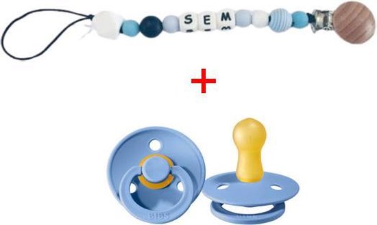 JDBOS ® Speenkoord met naam – Jongen – kralen - Inclusief BIBS speen 0 6 maanden van JDBOS