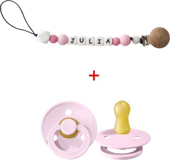 JDBOS ® Speenkoord met naam – Meisje – kralen - Inclusief BIBS speen 0 6 maanden van JDBOS