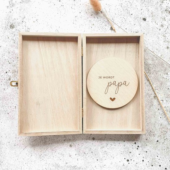Je wordt papa - aankondigingsdoosje met cirkel - zwangerschapsaankondiging - zwanger! - vertellen dat je zwanger bent - houten cirkel van Merkloos